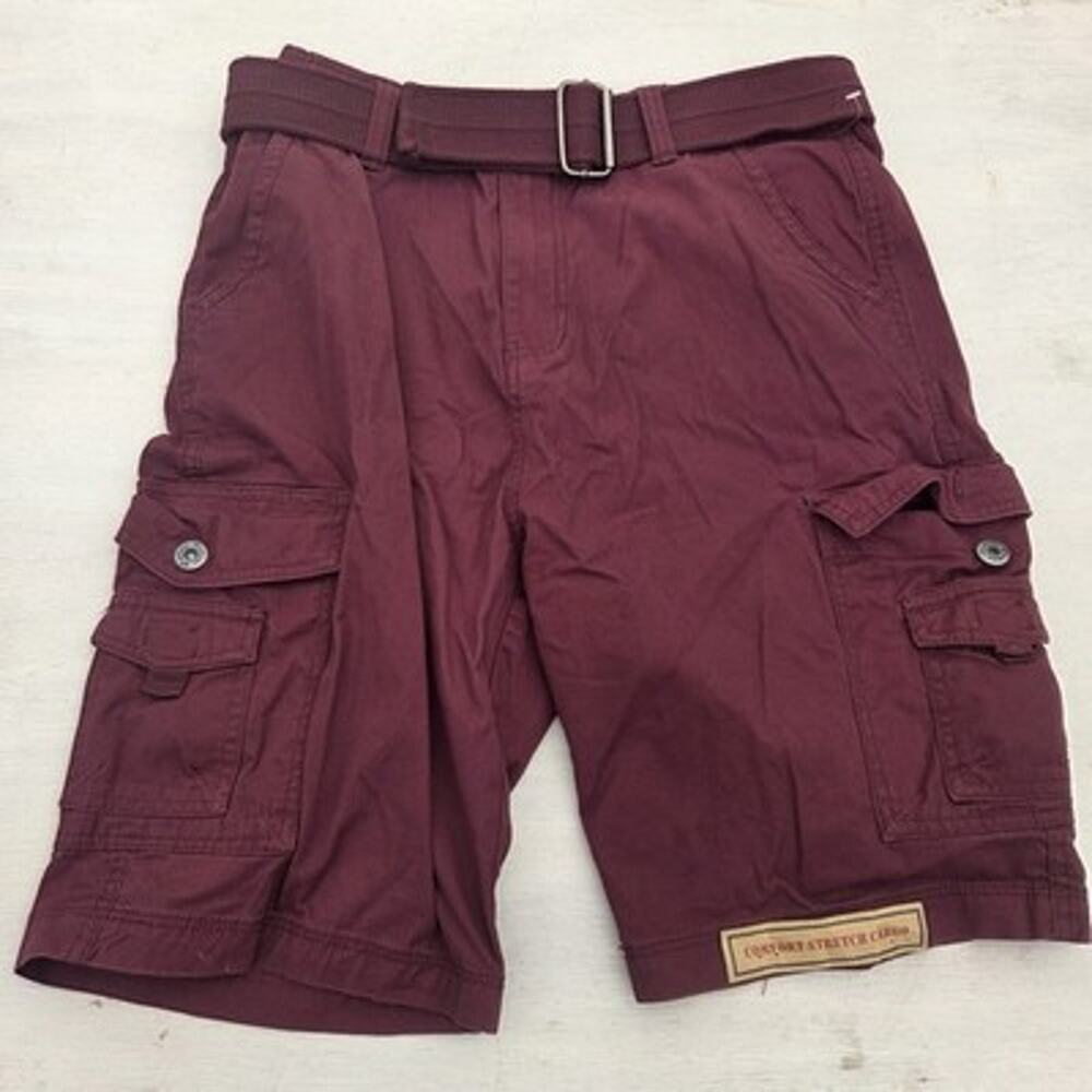 NWT Vintage Genes Mens Cargo Stretch Slim Fit Shorts Size 34 Maroon